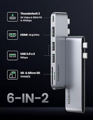 UGREEN 80856 USB-C 6-in-2 Hub for Macbook Pro