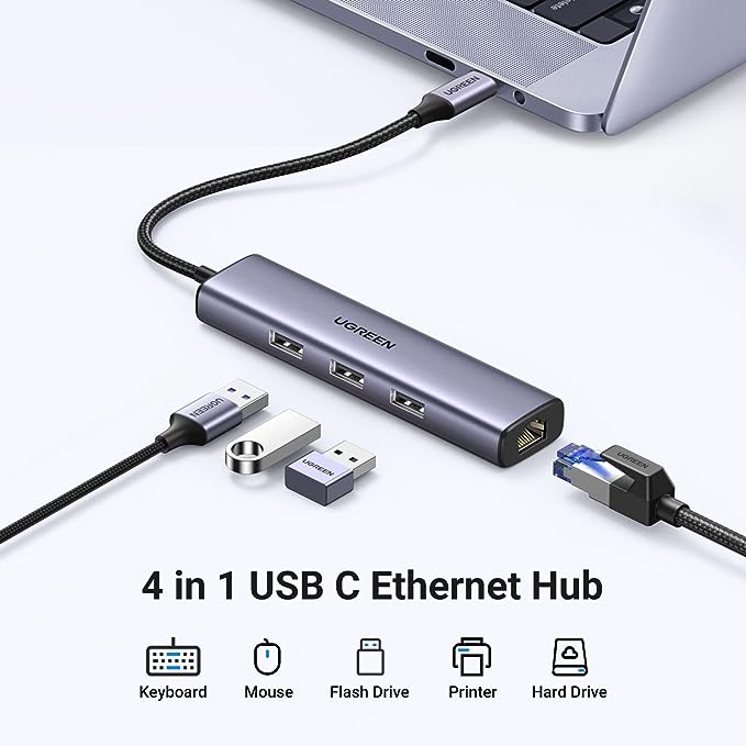 UGREEN Adaptateur Ethernet USB 1000/100Mbps USB3.0/USB2.0 HUB USB