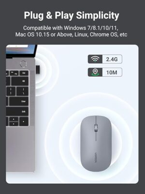 UGREEN 90373 Portable Wireless Mouse: Sleek Grey Design for On-the-Go Convenience
