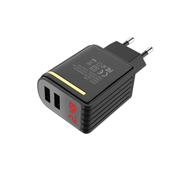 HOCO C39A 12W 2.4A Dual USB Charger with LED Display (Black) EU Plug - Image 5