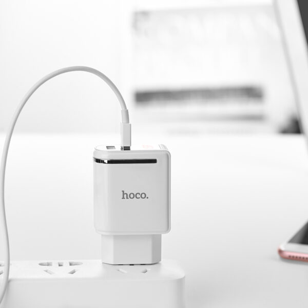 HOCO C39A 12W 2.4A Dual USB Charger with LED Display (White) EU Plug - Image 2