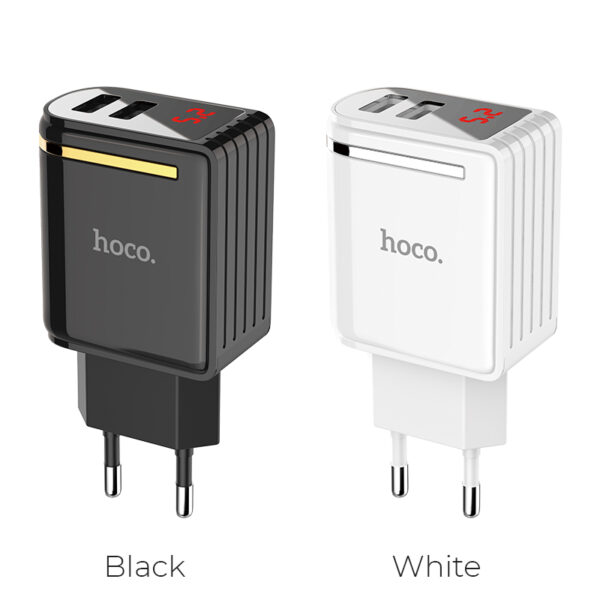 HOCO C39A 12W 2.4A Dual USB Charger with LED Display (White) EU Plug - Image 5