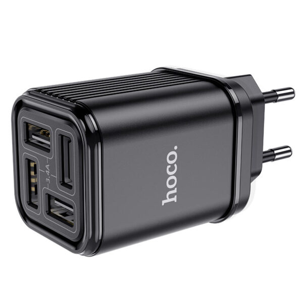 HOCO C84A Resolute 4-Port USB Wall Charger (Black) EU Plug - Image 2