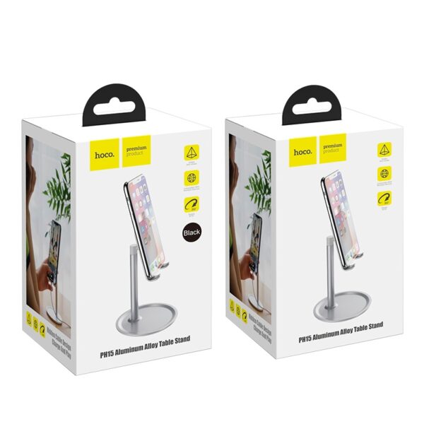 HOCO PH15 Tabletop Stand Premium Aluminum Alloy Holder in Silver for Smartphones & Tablets - Image 6
