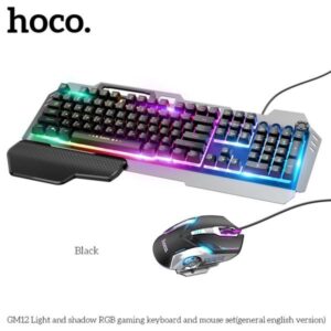 HOCO GM12 Wired Gaming RGB Mechanical-Feel Keyboard with Multimedia Controls and 9 Lighting Effects + Ergonomic 6D Mouse Combo