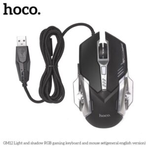 HOCO GM12 Wired Gaming RGB Mechanical-Feel Keyboard with Multimedia Controls and 9 Lighting Effects + Ergonomic 6D Mouse Combo