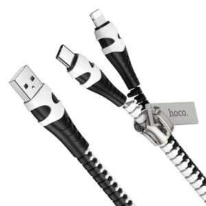 HOCO U97 ZIPPER 2-IN-1 USB TO LIGHTNING / TYPE-C CHARGING CABLE – BLACK+WHITE