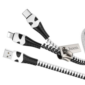 HOCO U97 ZIPPER 2-IN-1 USB TO LIGHTNING / TYPE-C CHARGING CABLE – BLACK+WHITE