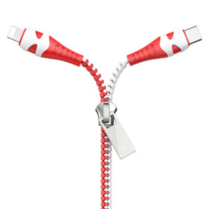 HOCO U97 ZIPPER 2-IN-1 USB TO LIGHTNING / TYPE-C CHARGING CABLE – RED+WHITE