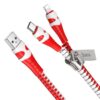 HOCO U97 ZIPPER 2-IN-1 USB TO LIGHTNING / TYPE-C CHARGING CABLE – RED+WHITE