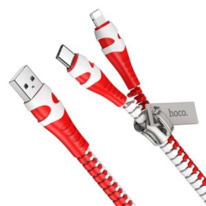 HOCO U97 ZIPPER 2-IN-1 USB TO LIGHTNING / TYPE-C CHARGING CABLE – RED+WHITE