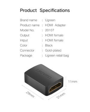 UGREEN 20107 HDMI FEMALE TO FEMALE COUPLER ADAPTER