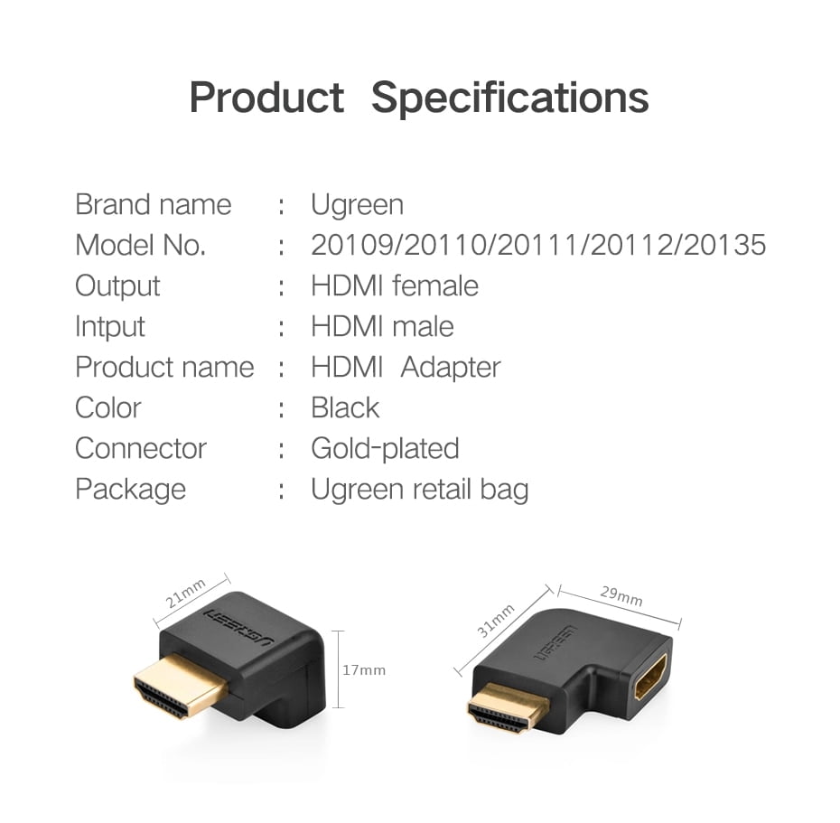UGREEN 20109 HDMI MALE TO FEMALE ADAPTER DOWN - Image 4