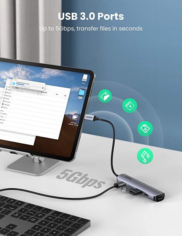 UGREEN 20197 USB C 5-in-1 Multiport Hub HDMI 4K@30Hz with 4 USB 3.0 Ports - Image 3