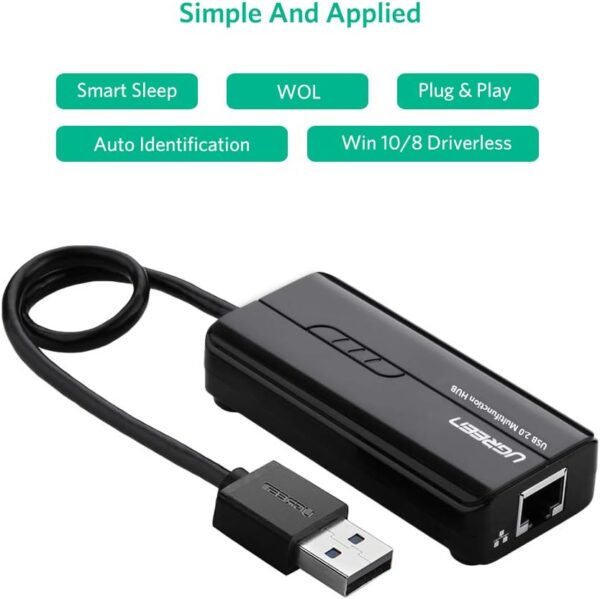 UGREEN 20264 RJ45 Ethernet Adapter with USB 2.0 Hub - Image 4