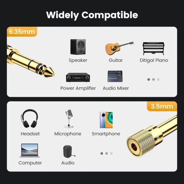 UGREEN 20503 6.35mm Male to 3.5mm Female Stereo Headphone Adapter (Gold Plated) - Image 6