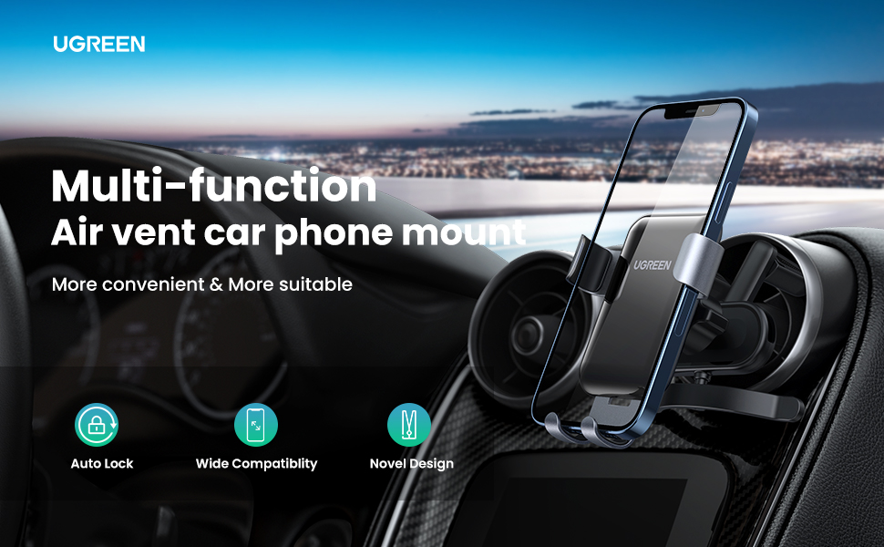 UGREEN 30401 Gravity Phone Holder for Round Air Vent Universal Car Mount 001