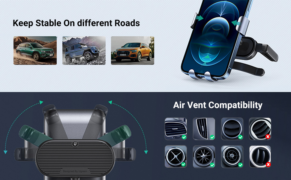 UGREEN 30401 Gravity Phone Holder for Round Air Vent Universal Car Mount 003