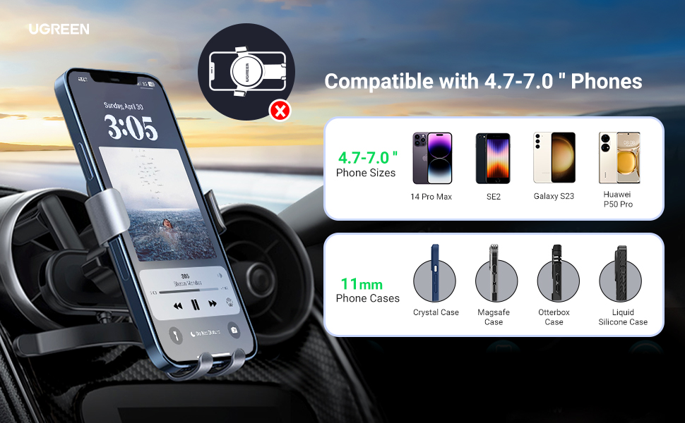 UGREEN 30401 Gravity Phone Holder for Round Air Vent Universal Car Mount 004