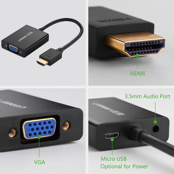 UGREEN 40233 HDMI to VGA Adapter with Audio and Micro USB 1080P Full HD Gold-Plated Converter - Image 4