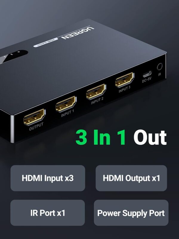 UGREEN 40234  3-In-1-Out 4K Full HD 1080P 3D HDMI Switcher - Image 9