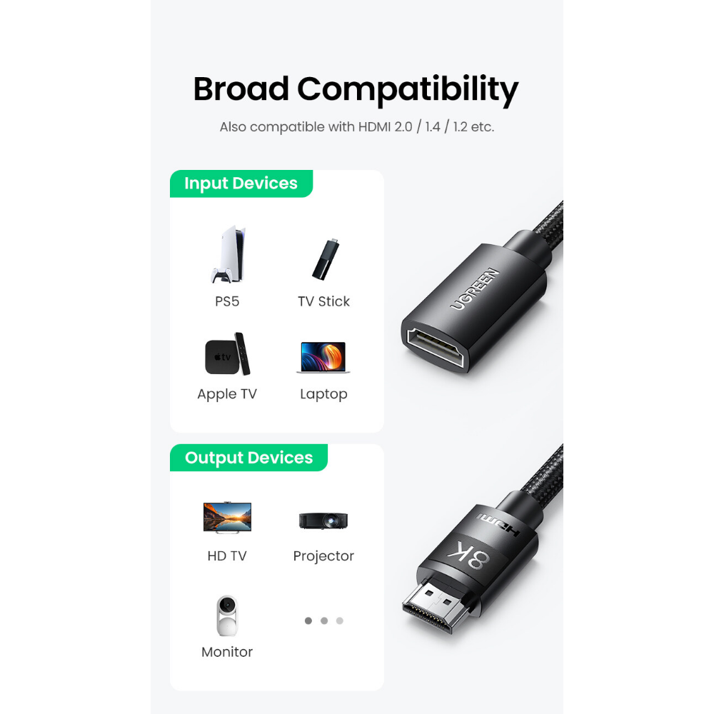UGREEN 40450 HDMI Male to Female 8K Extension Cable (2 Meter) - Image 3