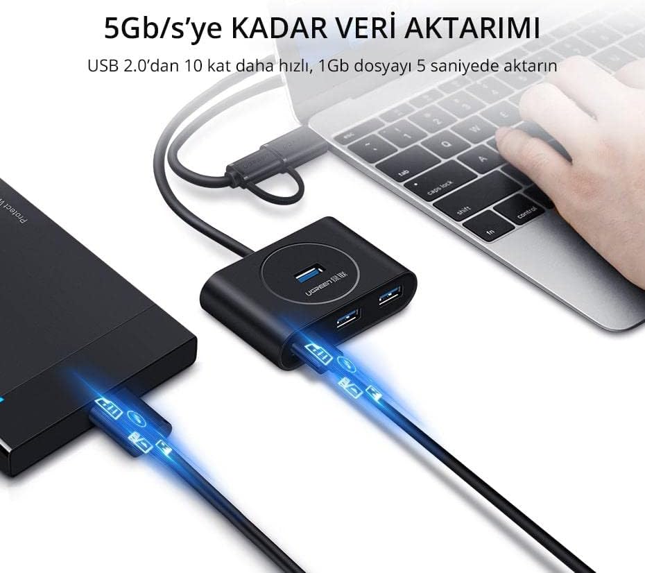 UGREEN 40850 USB 3.0 Hub with OTG (USB-C Plug) - Image 3