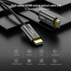 UGREEN 50216 HDMI Cable with Optical Fiber Conductor (20 Meters)