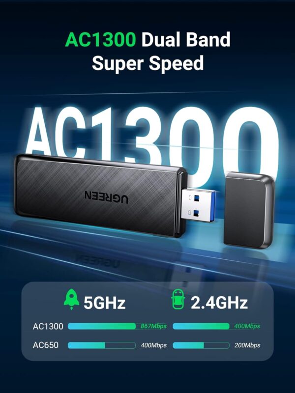 UGREEN 50340 AC1300 USB WiFi Adapter 5G 2.4G Dual Band USB 3.0 WiFi Dongle for Desktop PC - Image 2