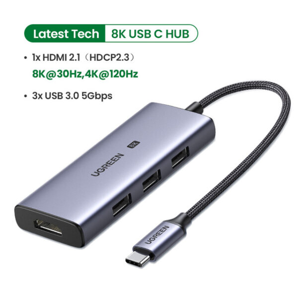 UGREEN 50629 4-in-1 USB-C Hub with 3x USB 3.2 Gen 1 Ports HDMI 2.1 8K@30Hz - Image 5