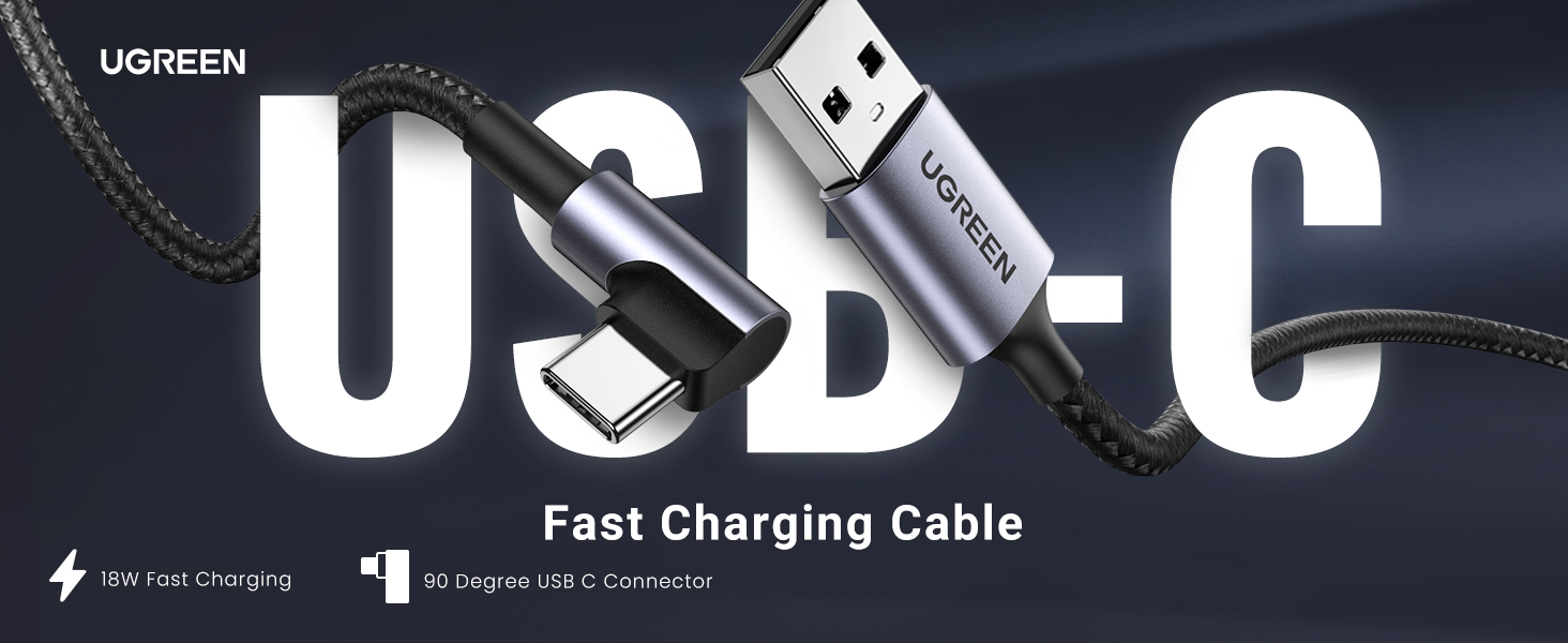 UGREEN 50941 Right Angle USB A to USB C Cable (1 Meter) 480Mbps Data Sync, Nylon Braided, Compatible with iPhone 17/16/15 Series