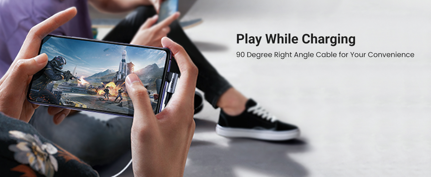 UGREEN 50941 Right Angle USB A to USB C Cable (1 Meter) 480Mbps Data Sync, Nylon Braided, Compatible with iPhone 17/16/15 Series