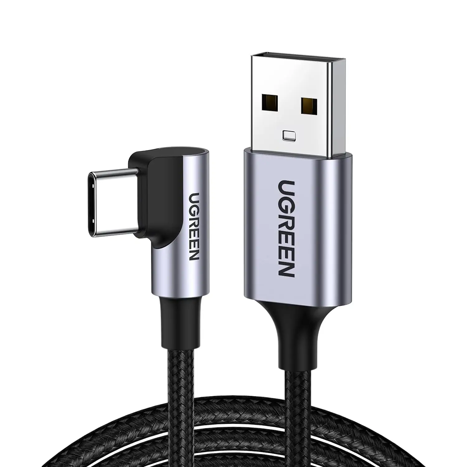 UGREEN 50941 Right Angle USB A to USB C Cable (1 Meter) 480Mbps Data Sync, Nylon Braided, Compatible with iPhone 17/16/15 Series
