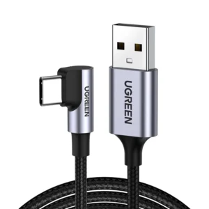 UGREEN 50941 Right Angle USB A to USB C Cable (1 Meter) 480Mbps Data Sync, Nylon Braided, Compatible with iPhone 17/16/15 Series