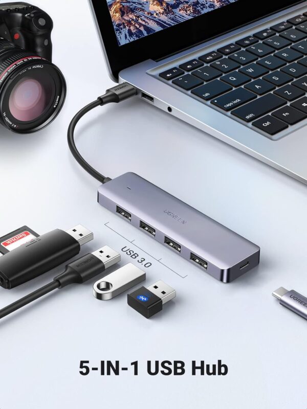 UGREEN 50985 Ultra Slim 4 Port USB 3.0 Hub with 5Gbps Data Transfer Powered USB C - Image 2