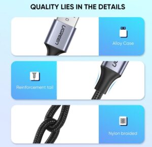 UGREEN 60408 USB-A TO USB-C Cable Aluminum Braid (3 Meter) Compatible with iPhone 15 /Plus/Pro/Pro Max