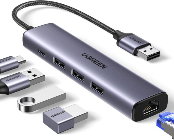 UGREEN 60554 USB 3.0 To Gigabit Ethernet Adapter 5 In 1 Multiport Hub - Image 2
