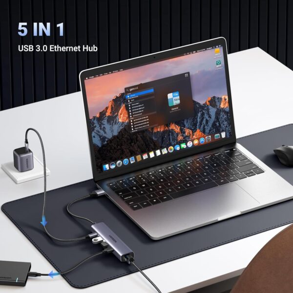 UGREEN 60554 USB 3.0 To Gigabit Ethernet Adapter 5 In 1 Multiport Hub - Image 3