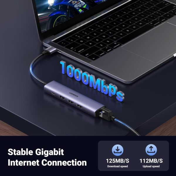 UGREEN 60554 USB 3.0 To Gigabit Ethernet Adapter 5 In 1 Multiport Hub - Image 4