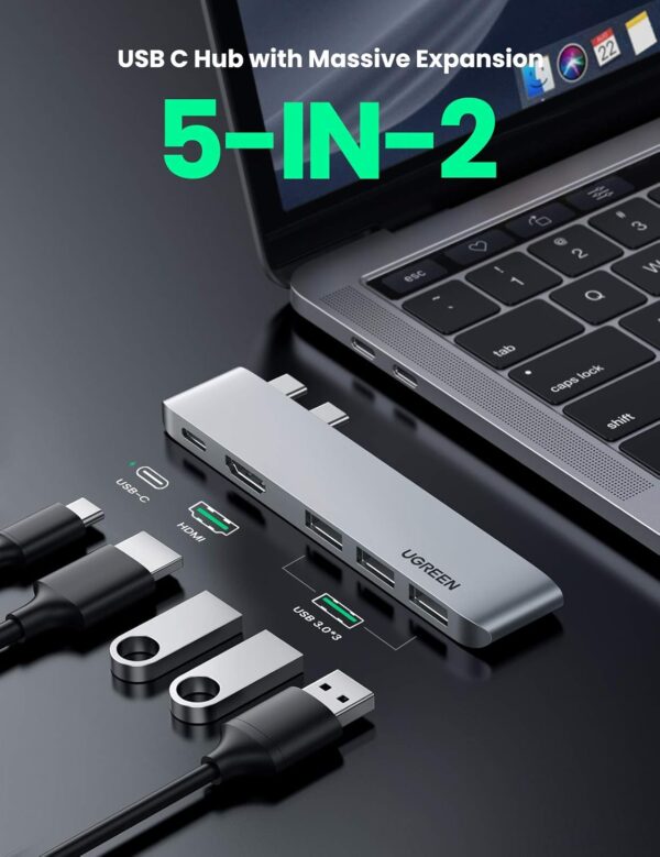 UGREEN 60559 5 in 1 MacBook Hub USB-C to 4K HDMI Thunderbolt 3 PD 100W - Image 2