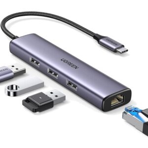 UGREEN 60600 USB C TO 3 PORT USB 3.0 HUB WITH GIGABIT ETHERNET