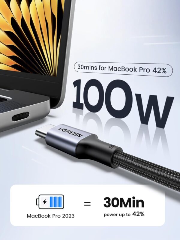 UGREEN 70429 Type-C to Type-C Cable Aluminum Braided with 100W Power Delivery (2 Meters) - Image 2