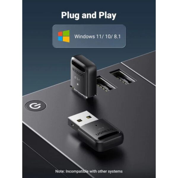 UGREEN 90225 Bluetooth Adapter, USB Bluetooth 5.3 Adapter for PC, Wireless Bluetooth Dongle