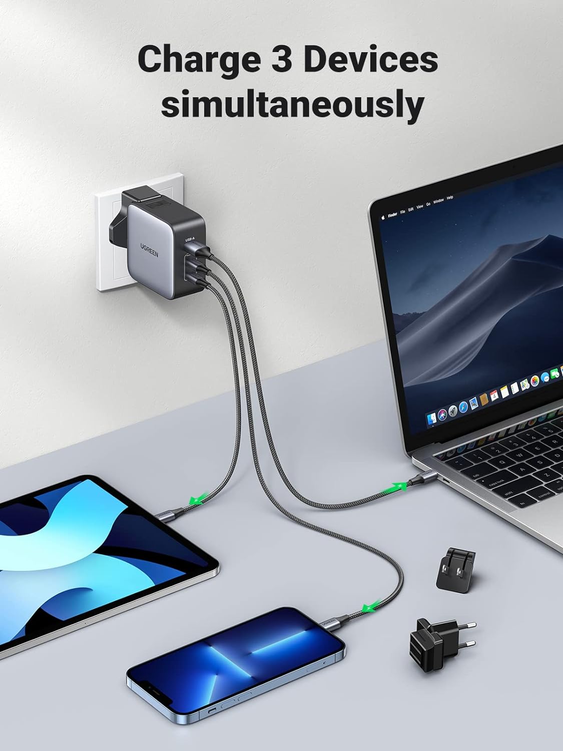 UGREEN 90409 65W Nexode 3-Ports Travel Charger GaN Fast US/UK/EU Plug - Image 3