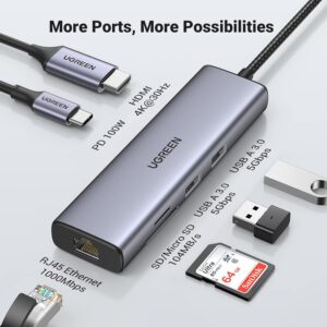 UGREEN 90568 7-in-1 USB C Hub 4K HDMI Multiport Adapter with 1Gbps Ethernet, 100W PD, 2 USB 3.0, SD/TF Card Reader
