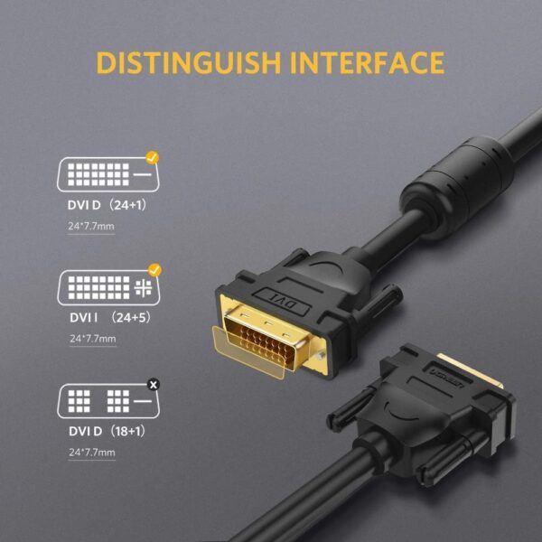 UGREEN 11672 DVI-D 24+1 Dual Link Male to Male Digital Video Cable (1 Meter) Gold Plated with Ferrite Core - Image 2
