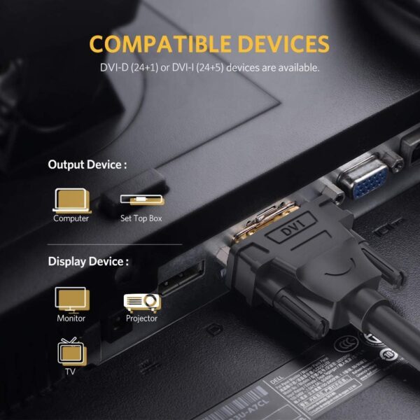 UGREEN 11672 DVI-D 24+1 Dual Link Male to Male Digital Video Cable (1 Meter) Gold Plated with Ferrite Core - Image 4