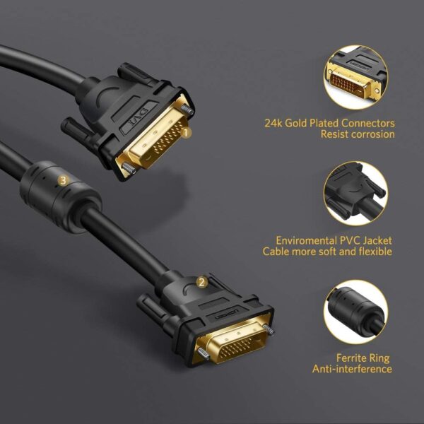 UGREEN 11672 DVI-D 24+1 Dual Link Male to Male Digital Video Cable (1 Meter) Gold Plated with Ferrite Core - Image 7