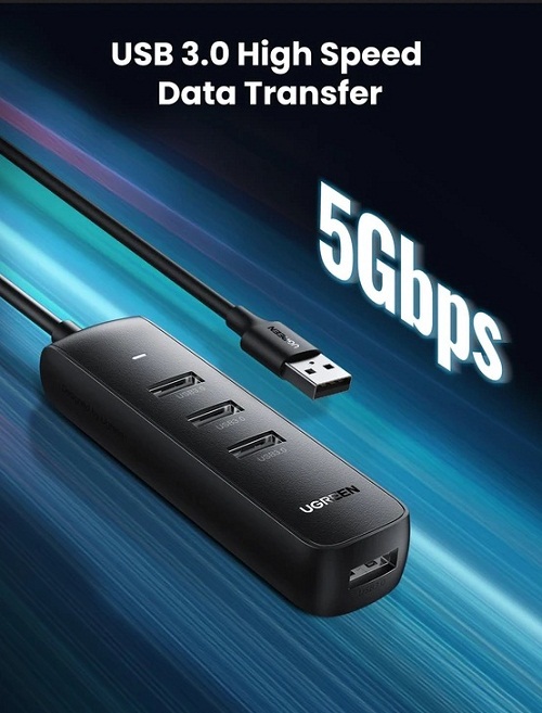 Ugreen 10915 4 Port Powered USB Hub, 5Gbps Data Transfer Speed, 4