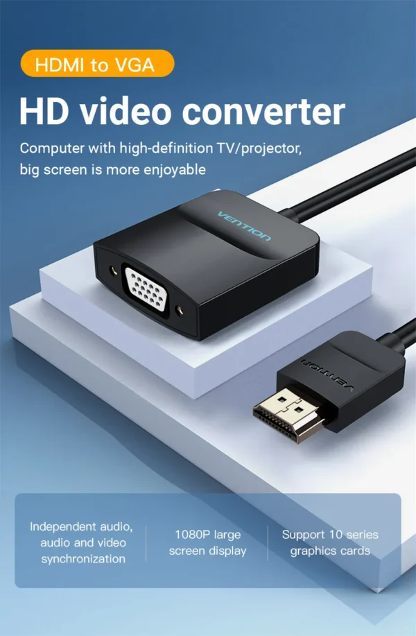VENTION 42154 HDMI to VGA Converter 1080P Digital to Analog Adapter with Audio Port - Image 3